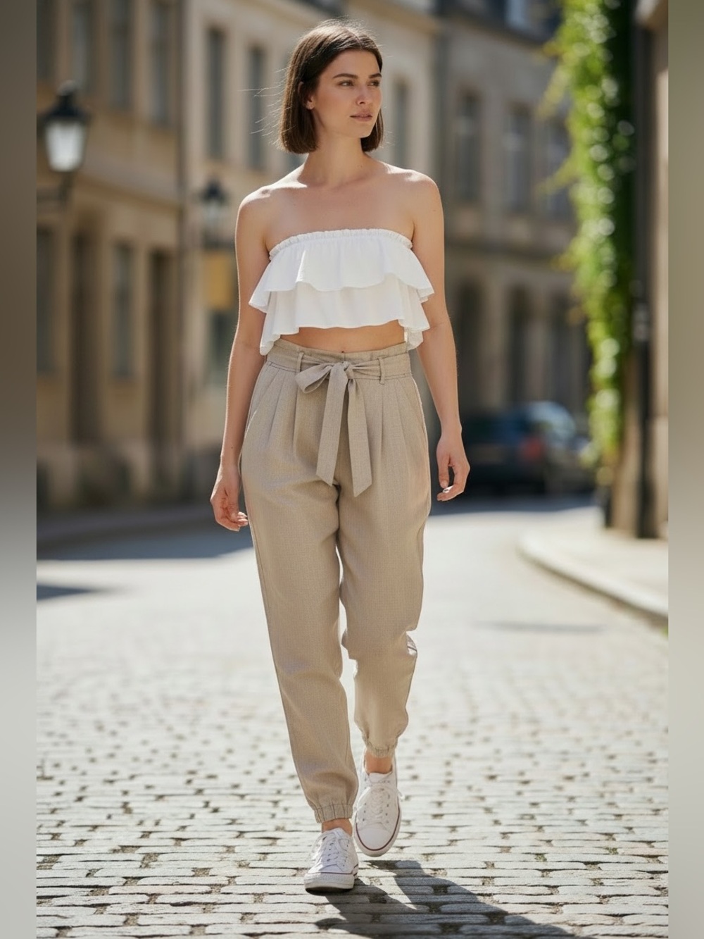 Tularosa Barret Belted Linen-Blend Paperbag Pants